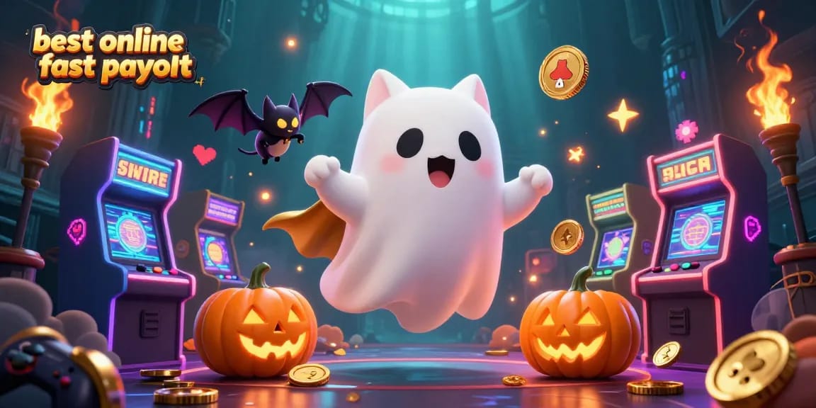 Experience the thrill of the best online casino fast payout with glowing ghost cat characters in a haunted setting.