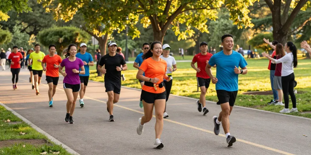 Community event showcasing diverse runners in energetic streek reviews.