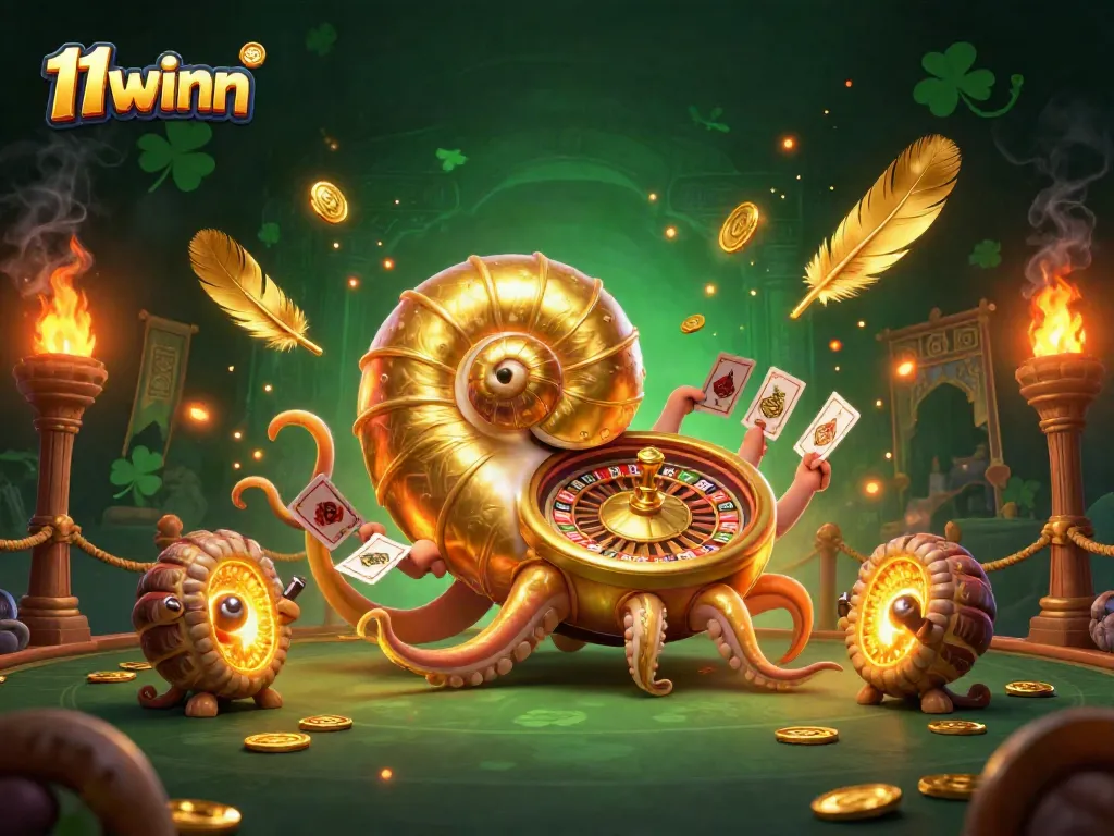 Experience thrilling gameplay at 11winn with a vibrant casino-themed illustration featuring dynamic characters.