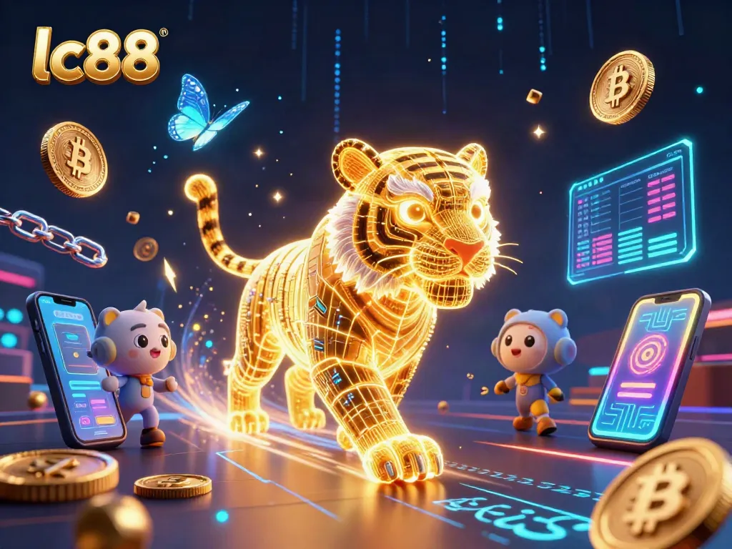Experience the thrill of lc88 as the golden tiger prowls a vibrant digital casino landscape.